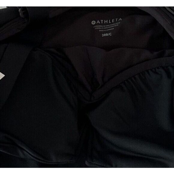 Athleta Square Neck V 1-Piece Swimsuit Underwire Bra Sz 38 B/C Black Medium - Picture 14 of 16